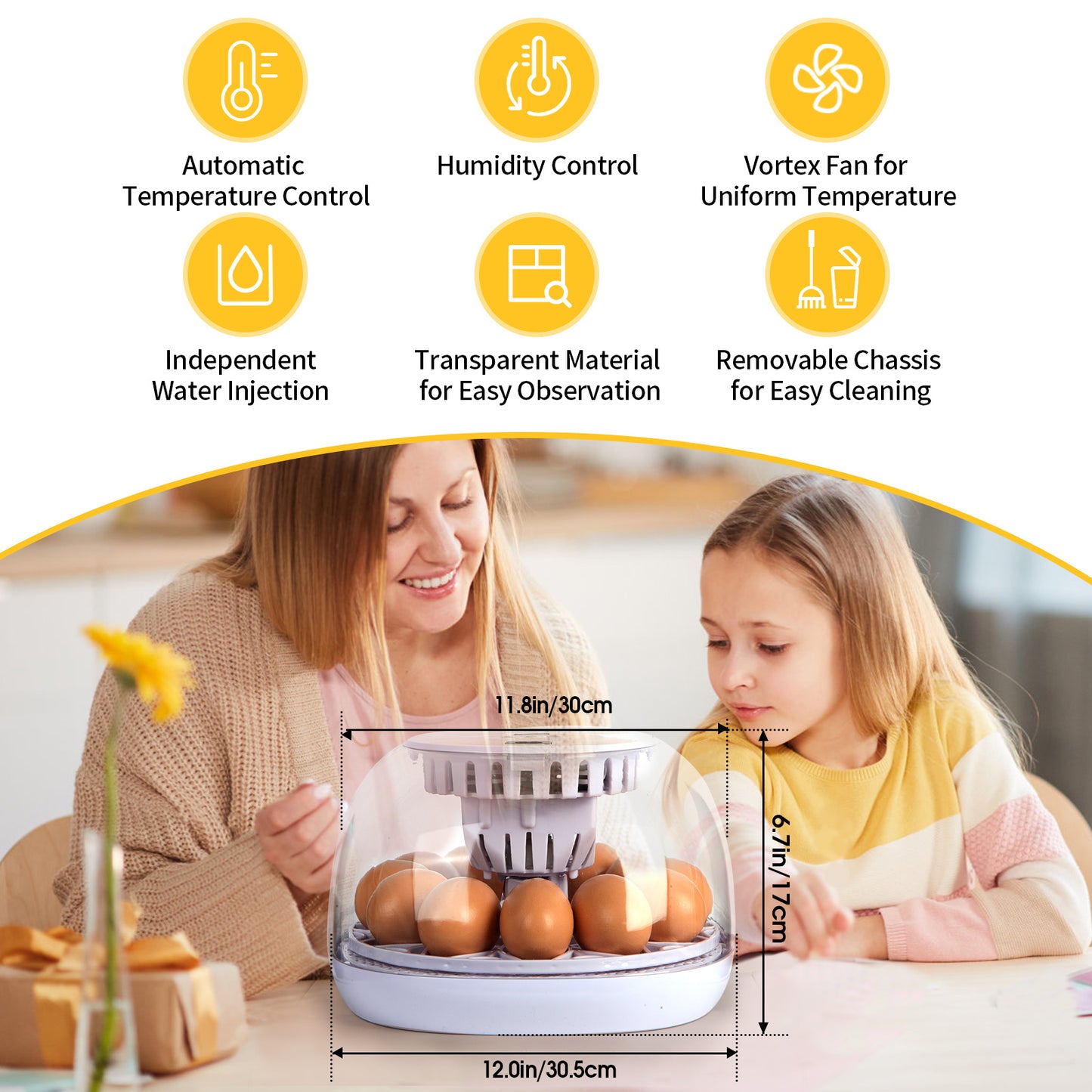 ZEMIRO CHARGE 12 Eggs Incubator for Hatching Eggs with Automatic Egg Turner, Temperature Control, Automatic Water Adding for Hatching Chicken, Goose, Duck, Quail, Pigeon, and Turkeys