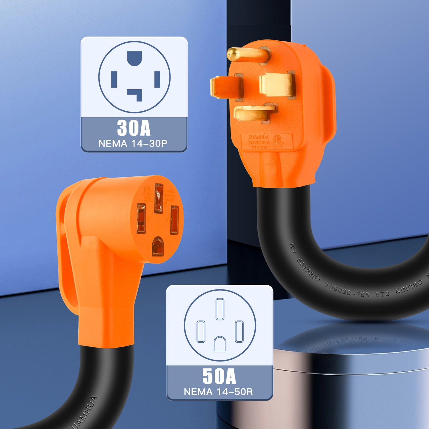 ZEMIRO CHARGE 14-30P to 14-50R EV Charger Adapter,UL Listed 30A Dryer EV Charging Adapter Cord to 50A 14-50 Adapter Compatible with Tesla and Other EV Level 2 Charging