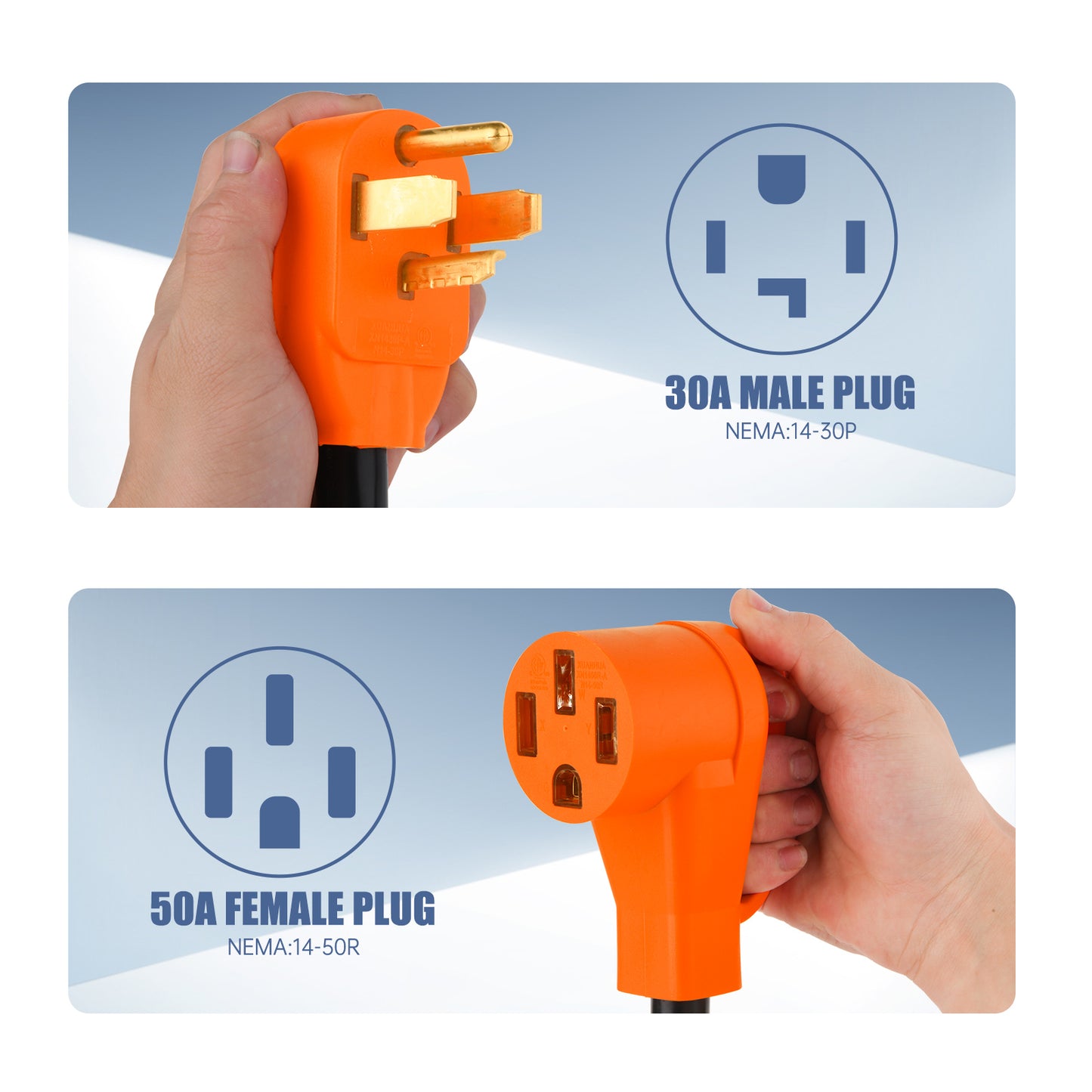 ZEMIRO CHARGE 14-30P to 14-50R EV Charger Adapter,UL Listed 30A Dryer EV Charging Adapter Cord to 50A 14-50 Adapter Compatible with Tesla and Other EV Level 2 Charging