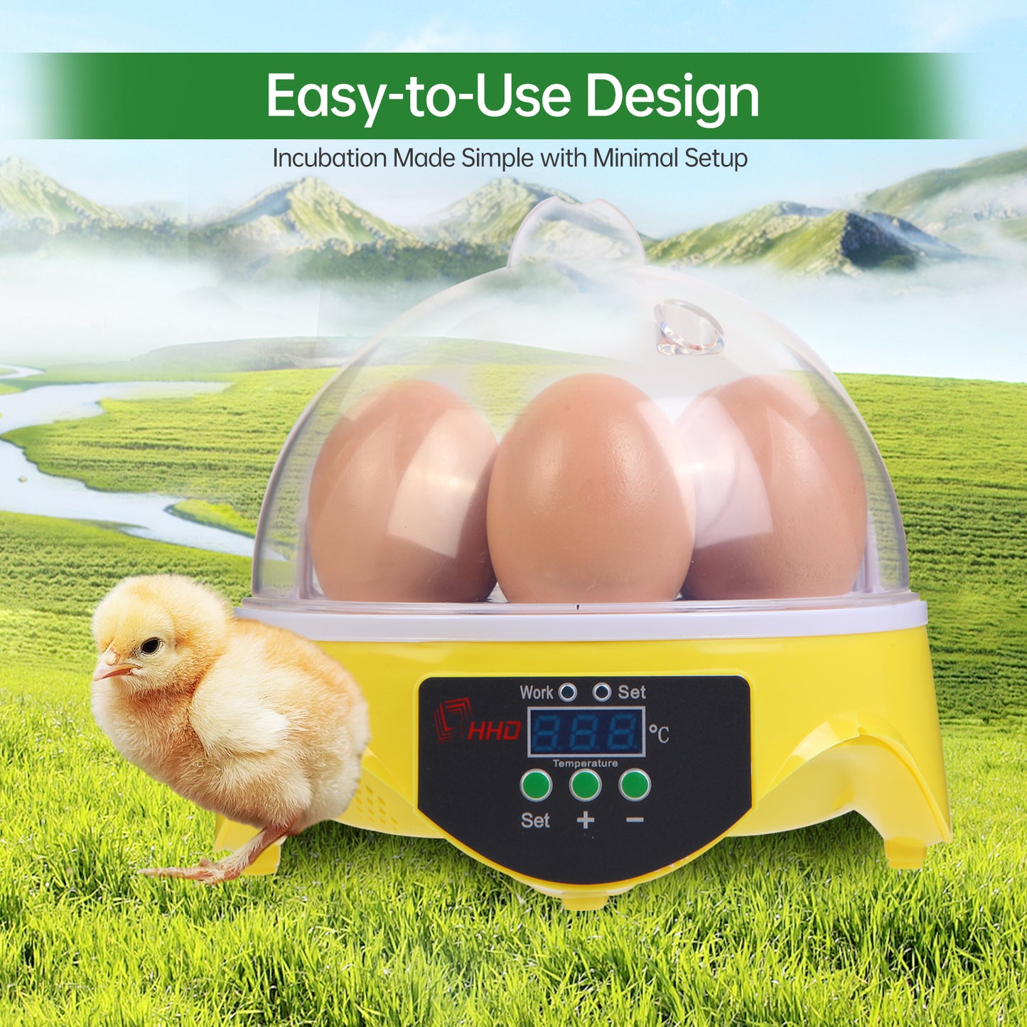 ZEMIRO CHARGE 7-Egg Incubator 360° View Poultry Incubator with Manual Temperature Control for Hatching Chicken, Duck, Goose, Parrot, and Quail Eggs