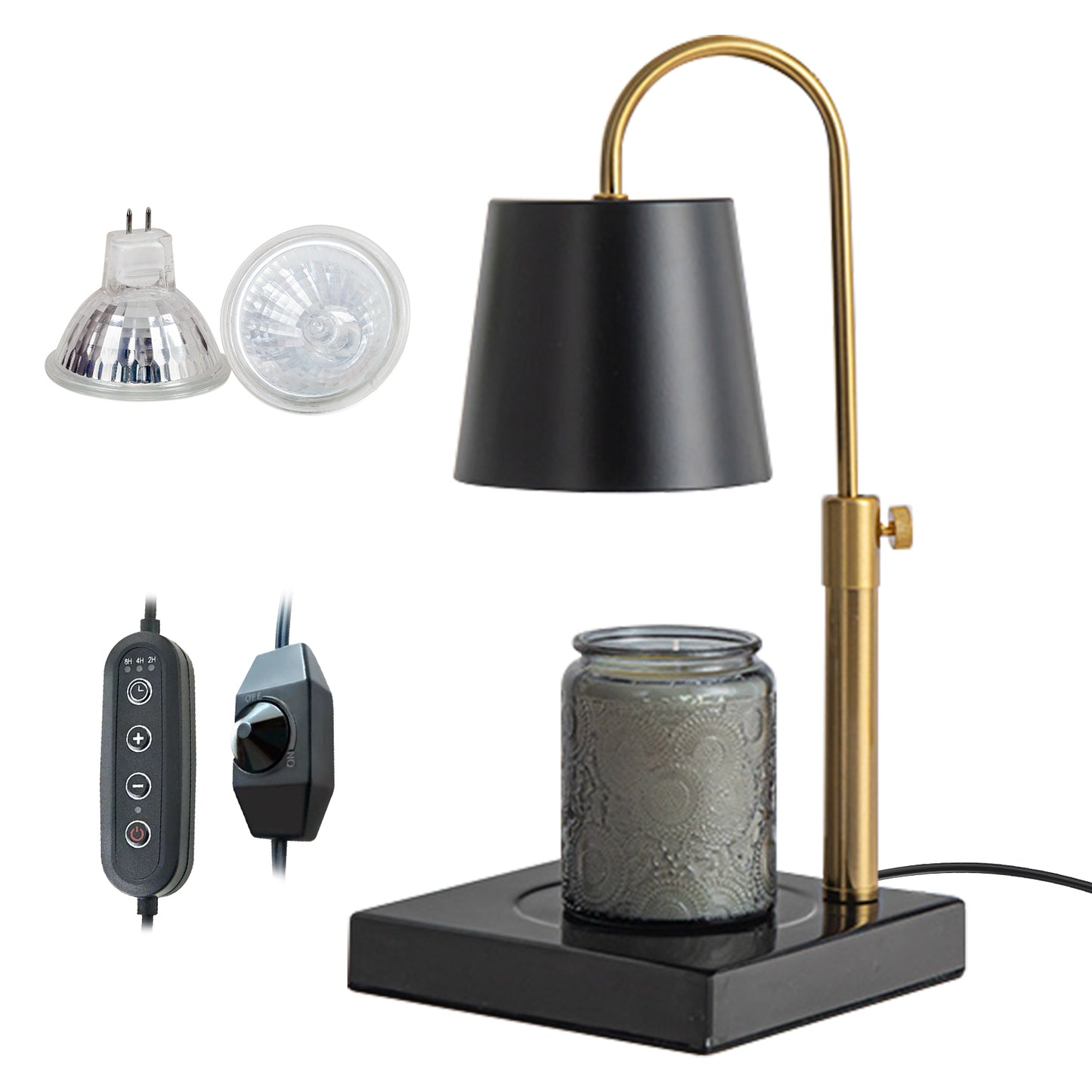 ZEMIRO CHARGE Candle Warmer Lamp Timer/Dimmer, Adjustable Height, Wood Base Electric Top Down Melting Wax Melter for Jar Candles, Home Decor Gift (2 x GU10 Bulbs Included)