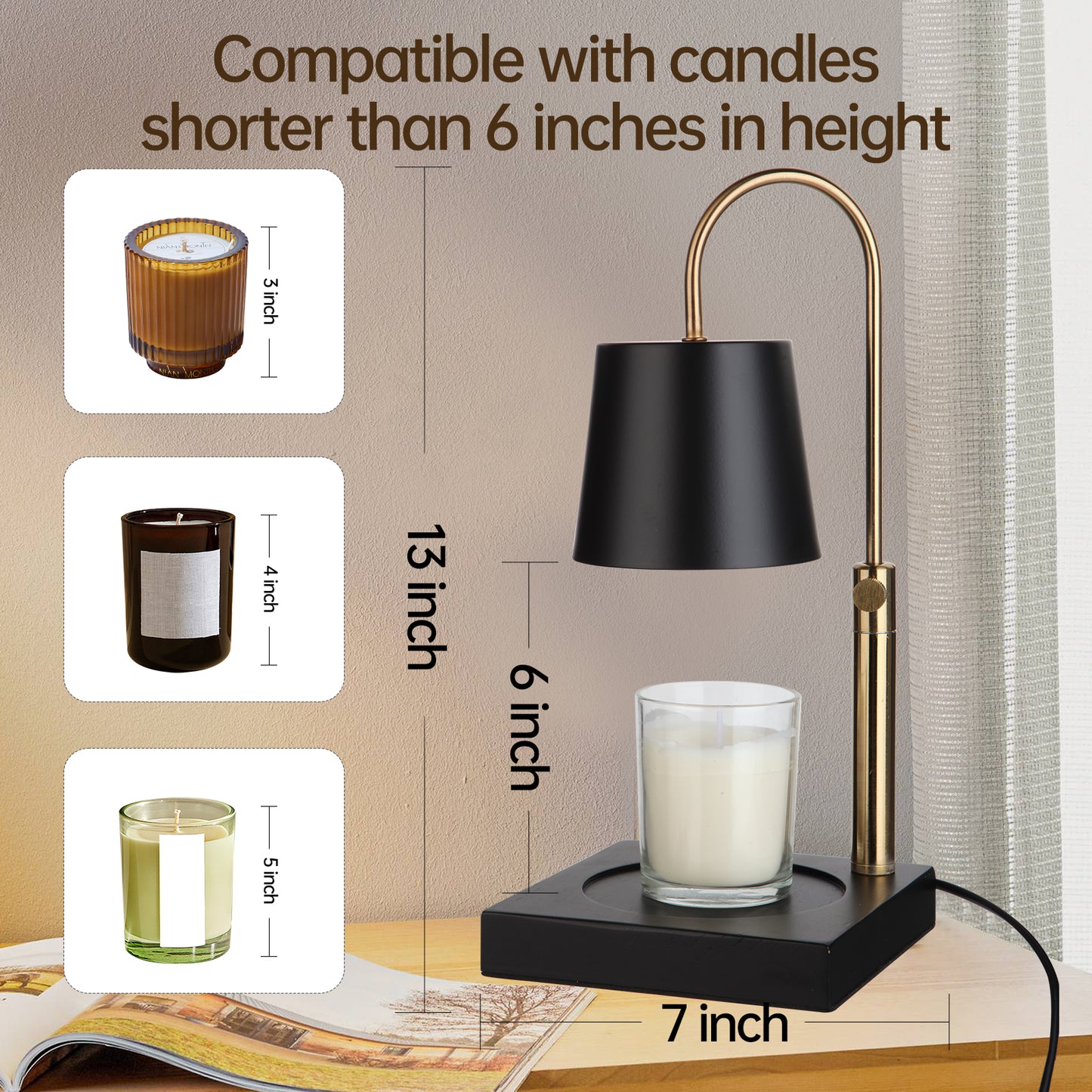 ZEMIRO CHARGE Candle Warmer Lamp Timer/Dimmer, Adjustable Height, Wood Base Electric Top Down Melting Wax Melter for Jar Candles, Home Decor Gift (2 x GU10 Bulbs Included)