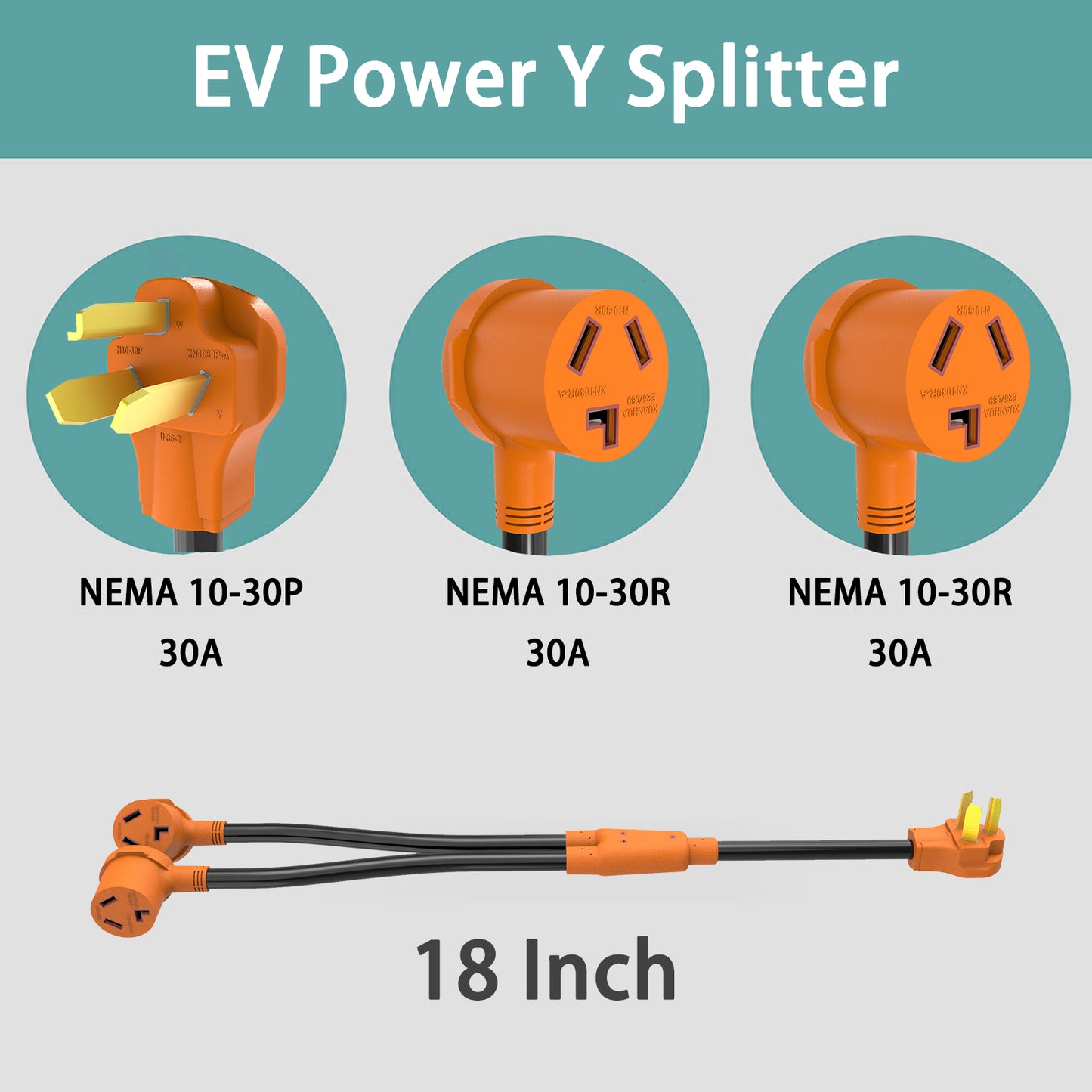 ZEMIRO CHARGE EV 10-30P to 10-30R EV Charger Adapter Y Splitter Cord 10/3 STW 30 Amp 250 Volt Power Cord Adapter for EV, Dryer Outlet and Level 2 EV Charging
