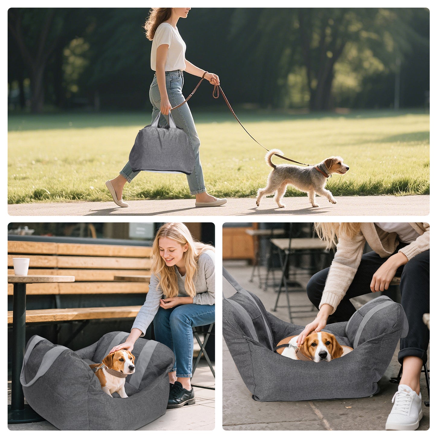 BJOP Dog Car Seat for Small Dogs Up to 25 lbs – Puffy & Roomy Washable Pet Booster Seat with Soothing Soft Thick Cushion, Safety Leash, Foldable Design, and Storage Pockets – Portable Travel Bed Carrier for Cars