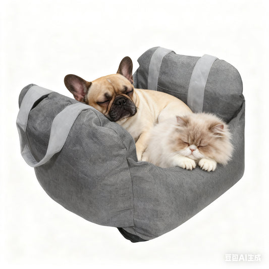 BJOP Dog Car Seat for Small Dogs Up to 25 lbs – Puffy & Roomy Washable Pet Booster Seat with Soothing Soft Thick Cushion, Safety Leash, Foldable Design, and Storage Pockets – Portable Travel Bed Carrier for Cars