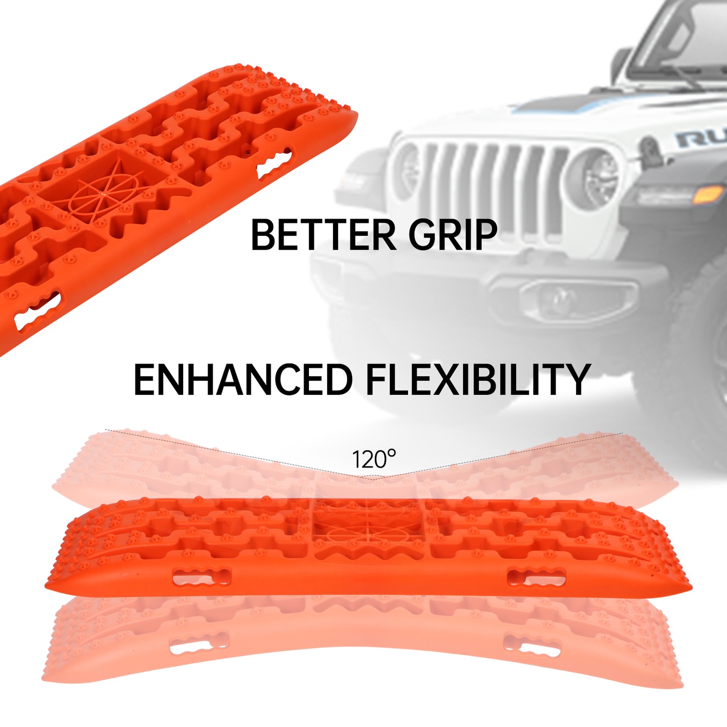 Off-Road Traction Boards with Jack Lift Base, 2Pcs Recovery Tracks for Sand, Mud, Snow Tracks - Tire Traction Pads for RV Truck 4X4 Jeep SUV Emergency Tire Traction (Orange)
