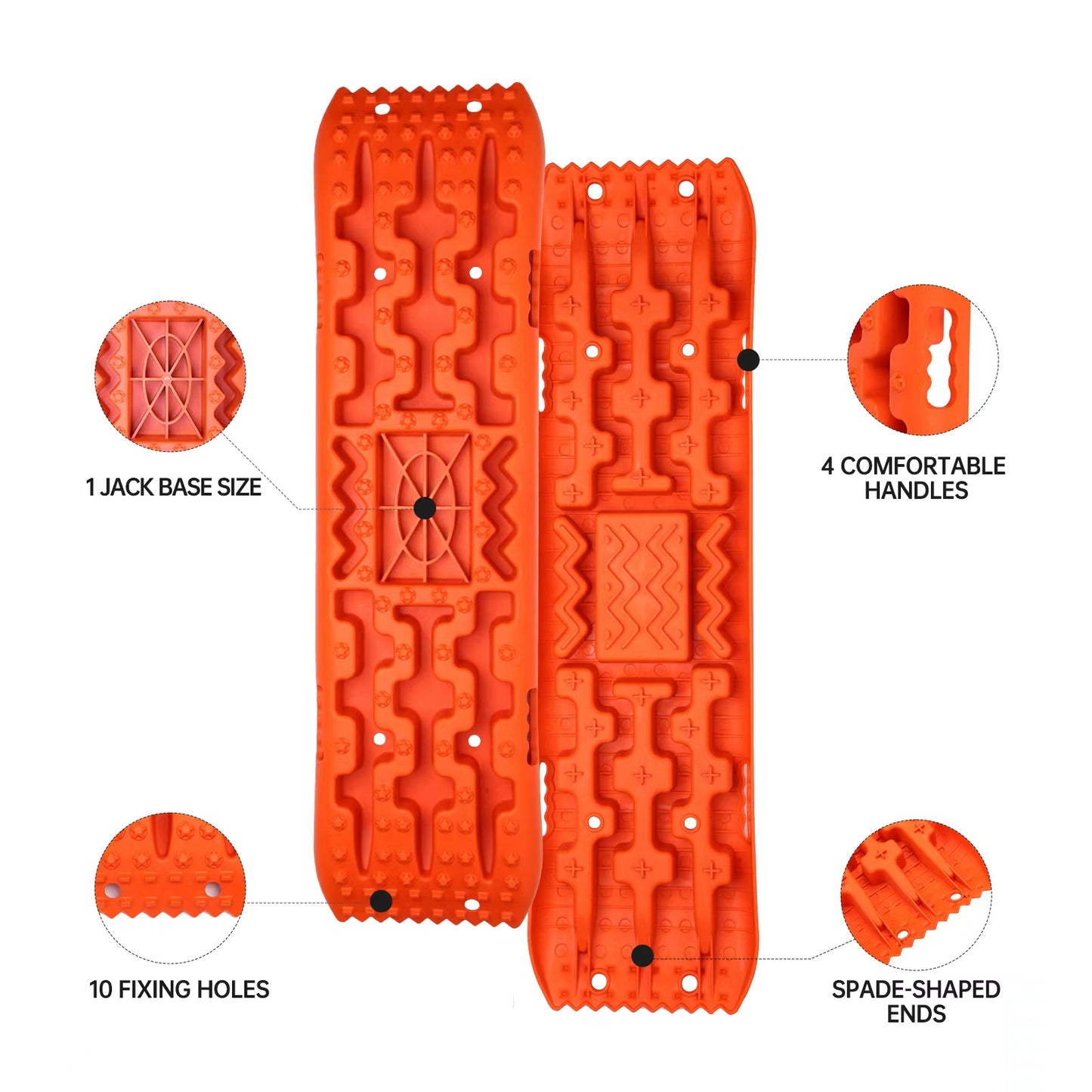 Off-Road Traction Boards with Jack Lift Base, 2Pcs Recovery Tracks for Sand, Mud, Snow Tracks - Tire Traction Pads for RV Truck 4X4 Jeep SUV Emergency Tire Traction (Orange)