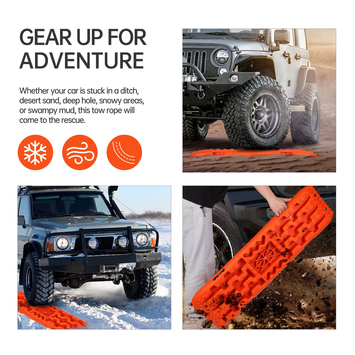 Off-Road Traction Boards with Jack Lift Base, 2Pcs Recovery Tracks for Sand, Mud, Snow Tracks - Tire Traction Pads for RV Truck 4X4 Jeep SUV Emergency Tire Traction (Orange)
