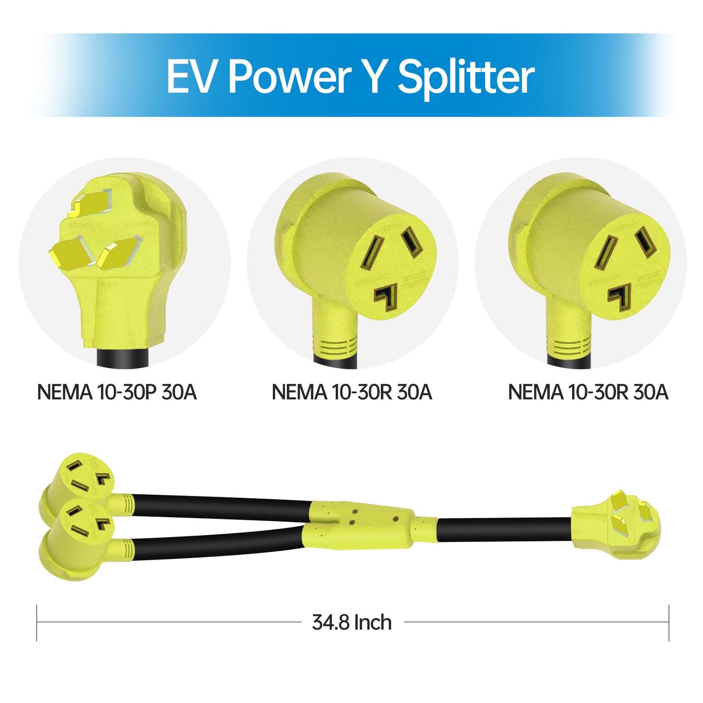 ZEMIRO CHARGE EV 10-30P to 10-30R EV Charger Adapter Y Splitter Cord 10/3 STW 30 Amp 250 Volt Power Cord Adapter for EV, Dryer Outlet and Level 2 EV Charging