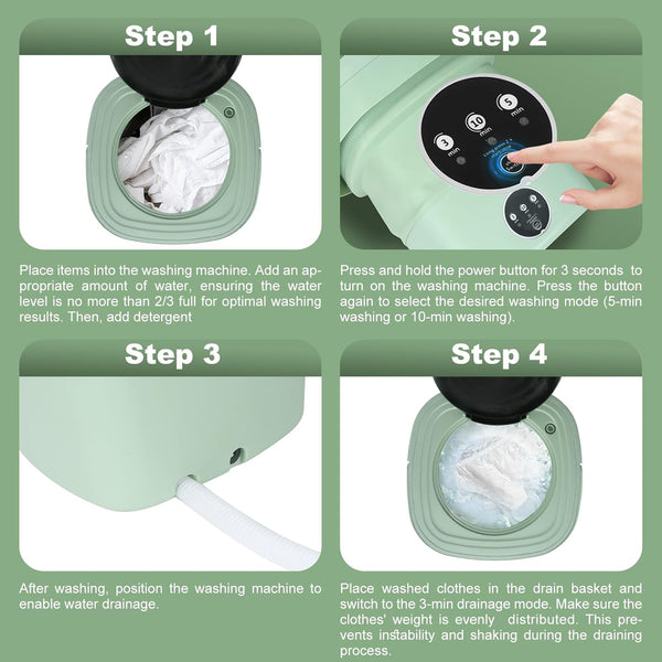 Mini Portable Washing Machine, 9L Foldable Washer with 3 Modes, Ideal for Baby Clothes, Underwear, Socks, Space-Saving Design for Home, Apartment, Hotel, Camping & Travel (Green)