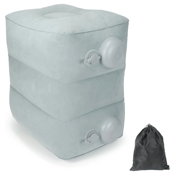 Inflatable Foot Rest Pillow for Travel, Adjustable 3-Layer Height, Fast Inflation Leg Rest Cushion for Airplanes, Cars, Trains, Office & Home