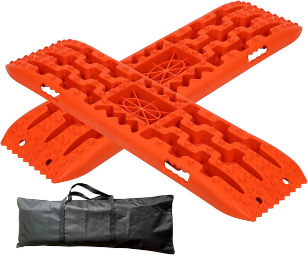 Off-Road Traction Boards with Jack Lift Base, 2Pcs Recovery Tracks for Sand, Mud, Snow Tracks - Tire Traction Pads for RV Truck 4X4 Jeep SUV Emergency Tire Traction (Orange)