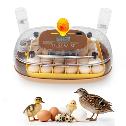 ZEMIRO CHARGE Smart 24-Egg Incubator for Hobbyists, Full-Stage Adaptive Humidity (Dual-Bottle) & Temp Control, Custom-Interval Auto Turn & Auto Stop, Preset Incubation Days, Adjustable Egg Spacing