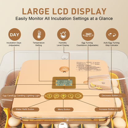 ZEMIRO CHARGE Automatic 56-Egg Incubator for Breeders, Sensor-Based Precise Humidity+Temp Control, Chick Separator, Adjustable Egg Spacing, Custom-Interval Auto Turn+Auto Stop,Preset Incubation Days