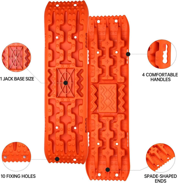 Off-Road Traction Boards with Jack Lift Base, 2Pcs Recovery Tracks for Sand, Mud, Snow Tracks - Tire Traction Pads for RV Truck 4X4 Jeep SUV Emergency Tire Traction (Orange)