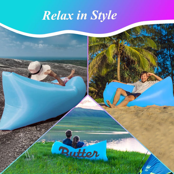 Inflatable Lounger Air Sofa, Portable Hammock Couch Air Sofa Water Proof& Anti-Air Leaking Design for Beach, Camping, Picnics, Travel & Festivals