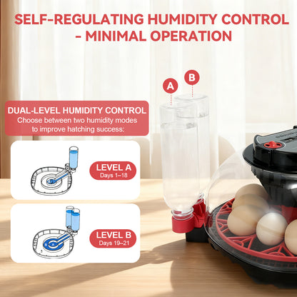 ZEMIRO CHARGE Simple Plus 12-Egg Incubator for Beginners, Full-Stage Adaptive Humidity (Dual-Bottle) & Temp Control, Auto Egg Turn, Real-Time Display, Candler for Hatching Poultry Eggs