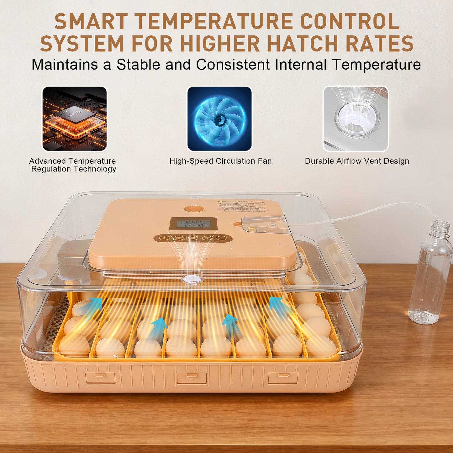 ZEMIRO CHARGE Automatic 56-Egg Incubator for Breeders, Sensor-Based Precise Humidity+Temp Control, Chick Separator, Adjustable Egg Spacing, Custom-Interval Auto Turn+Auto Stop,Preset Incubation Days