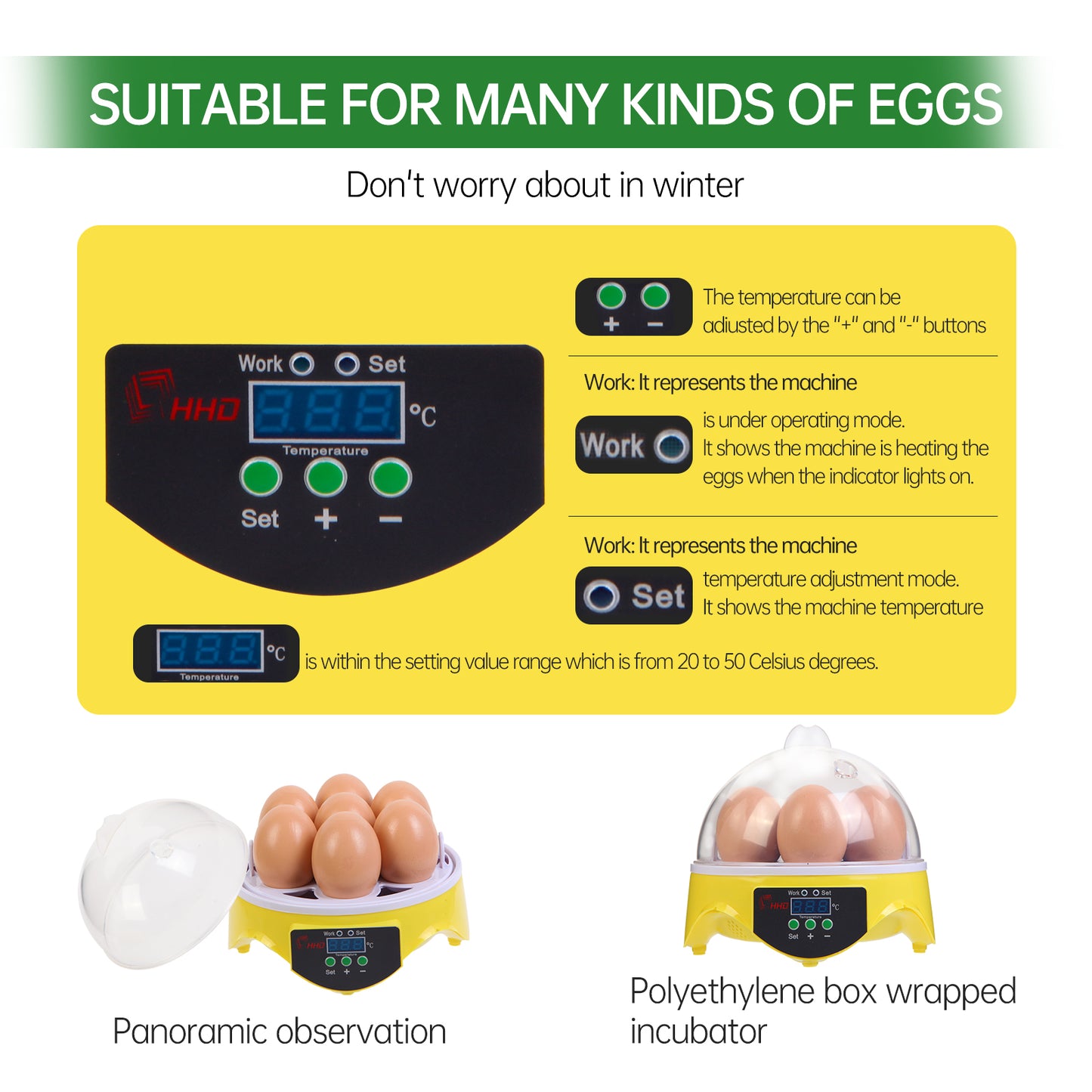 ZEMIRO CHARGE 7-Egg Incubator 360° View Poultry Incubator with Manual Temperature Control for Hatching Chicken, Duck, Goose, Parrot, and Quail Eggs