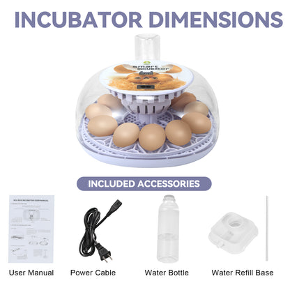 ZEMIRO CHARGE Simple 12-Egg Incubator for Beginners, Auto Egg Turn, Steady Self-Regulating Humidity & Consistent Temperature Control for Hatching Chicken, Goose, Duck, Quail, Pigeon, and Turkeys