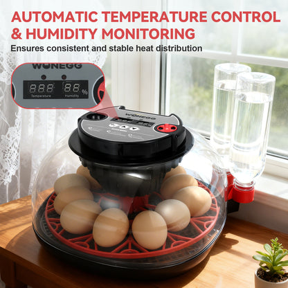 ZEMIRO CHARGE Simple Plus 12-Egg Incubator for Beginners, Full-Stage Adaptive Humidity (Dual-Bottle) & Temp Control, Auto Egg Turn, Real-Time Display, Candler for Hatching Poultry Eggs
