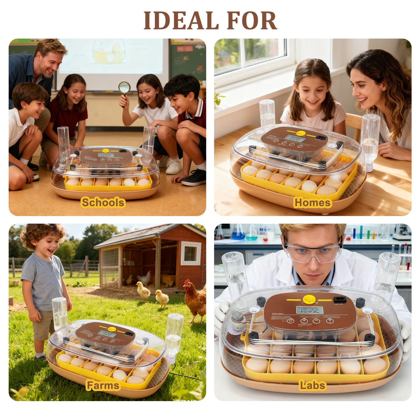 ZEMIRO CHARGE Smart 24-Egg Incubator for Hobbyists, Full-Stage Adaptive Humidity (Dual-Bottle) & Temp Control, Custom-Interval Auto Turn & Auto Stop, Preset Incubation Days, Adjustable Egg Spacing