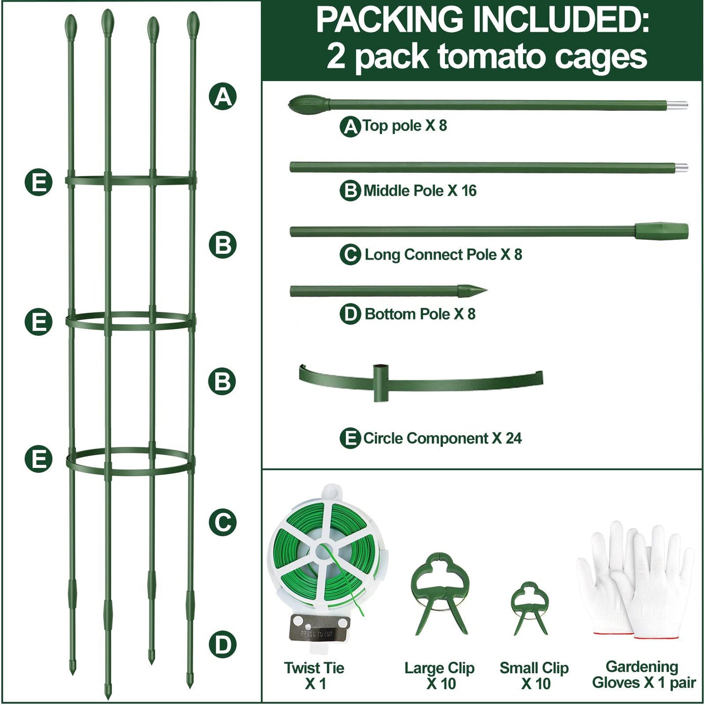 ZEMIRO CHARGE 2-Pack Tomato Cage Garden Plant Support - Up to 55 inches, Tomato Trellis for Potted Plants, Tomato Cage Plant Stakes for Climbing Vegetables, Flowers