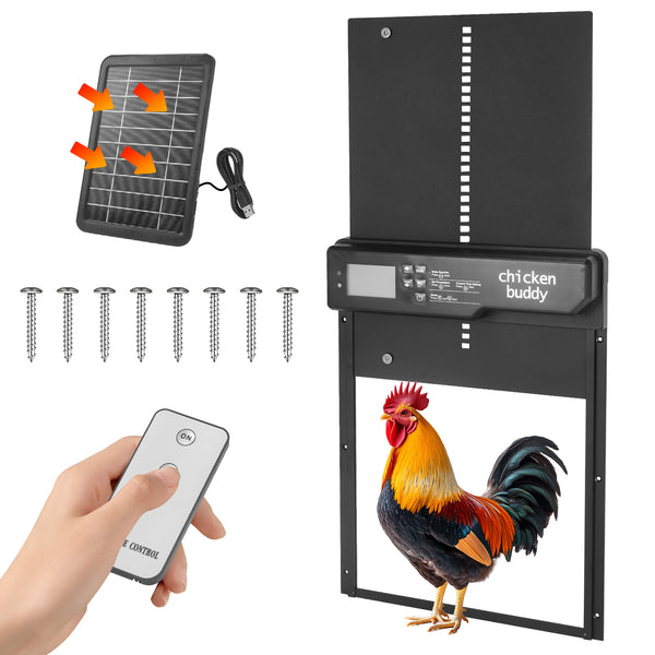 Solar Powered Automatic Chicken Coop Door, Large Aluminum Alloy, Anti-Pinch Safety, Programmable LCD Controller for Secure Poultry Access
