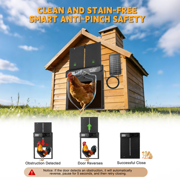 Solar Powered Automatic Chicken Coop Door, Large Aluminum Alloy, Anti-Pinch Safety, Programmable LCD Controller for Secure Poultry Access