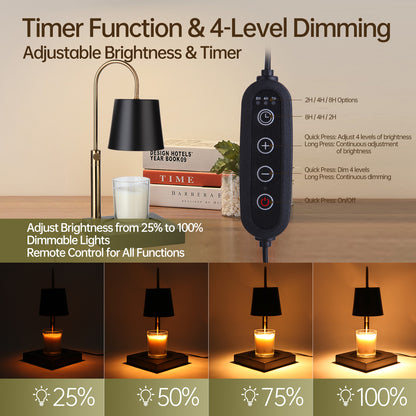 ZEMIRO CHARGE Candle Warmer Lamp Timer/Dimmer, Adjustable Height, Wood Base Electric Top Down Melting Wax Melter for Jar Candles, Home Decor Gift (2 x GU10 Bulbs Included)
