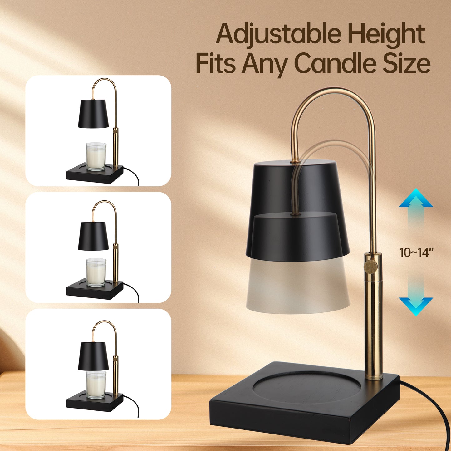 ZEMIRO CHARGE Candle Warmer Lamp Timer/Dimmer, Adjustable Height, Wood Base Electric Top Down Melting Wax Melter for Jar Candles, Home Decor Gift (2 x GU10 Bulbs Included)
