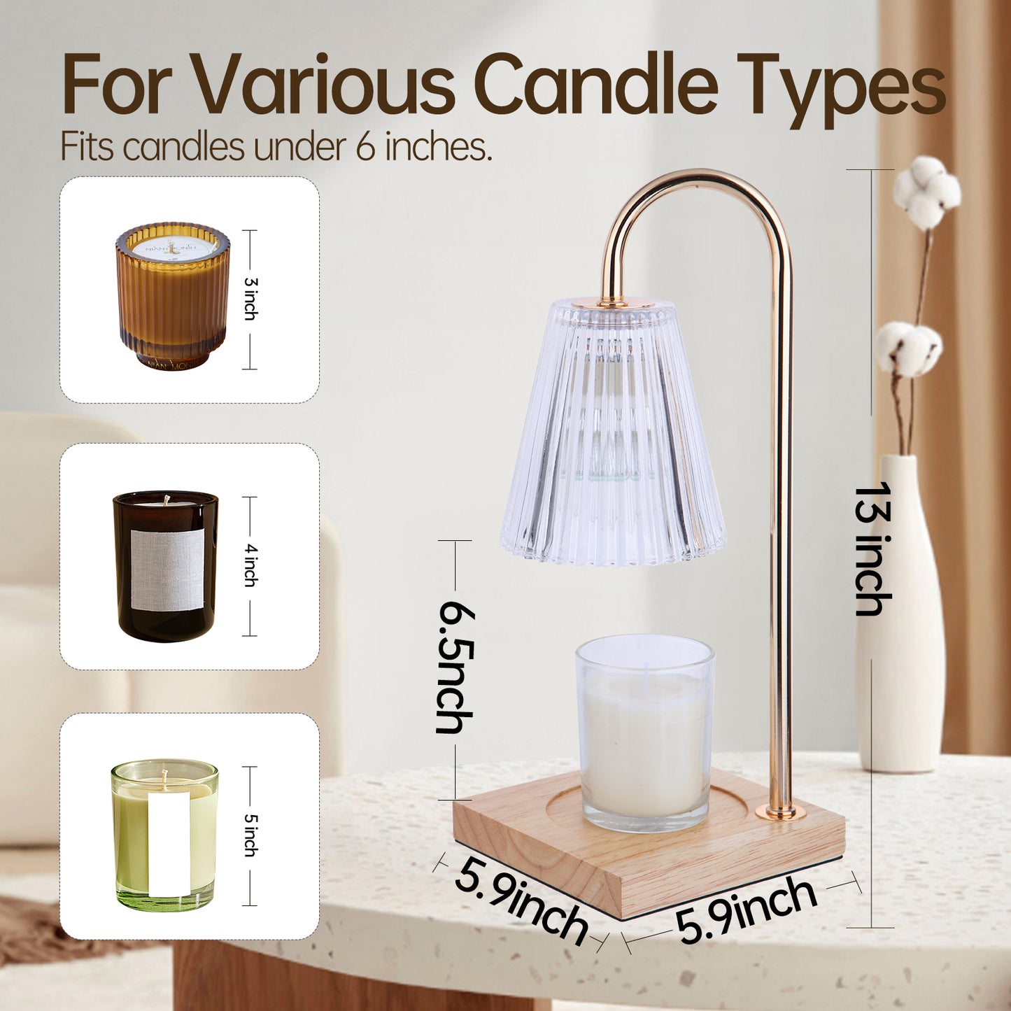 ZEMIRO CHARGE Candle Warmer Lamp with Timer & Dimmer, Electric Candle Warmer Light for Bedroom, Wax Melts Warmer for Candle Jars, Dimmable Nightstand Lamp (2 x GU10 Bulbs Included)
