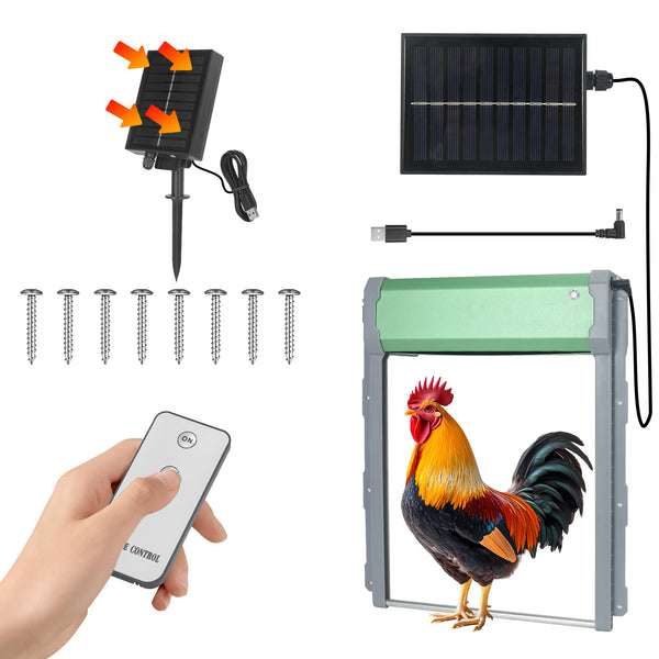 ShellBr8ker Solar-Powered Automatic Chicken Coop Door with Timer, Light Sensor & Remote Control – Weatherproof Aluminum Alloy Design with Anti-Pinch Safety Feature-Green