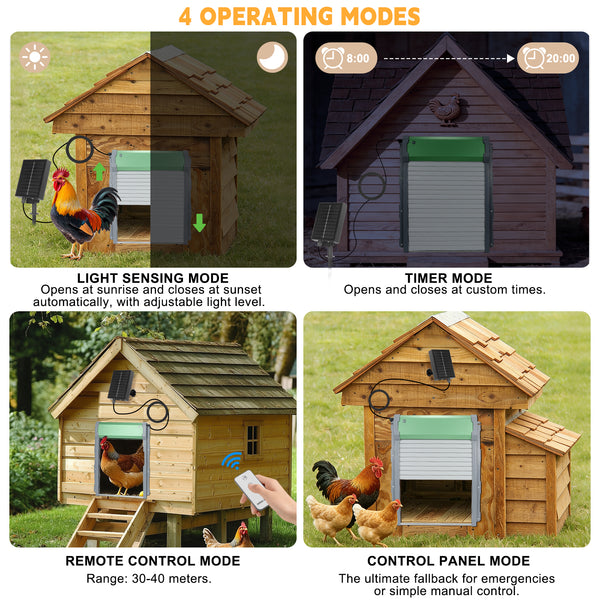 ShellBr8ker Solar-Powered Automatic Chicken Coop Door with Timer, Light Sensor & Remote Control – Weatherproof Aluminum Alloy Design with Anti-Pinch Safety Feature-Green