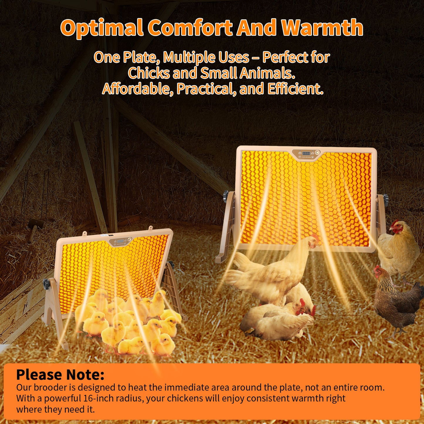 ZEMIRO CHARGE 180W Radiant Chicken Coop Heater Energy-Efficient Winter Heating, Safer Alternative to Brooder Lamps,Heater with 2 Heating Plates for Chick Kitten Puppy Pets Animals-Brown