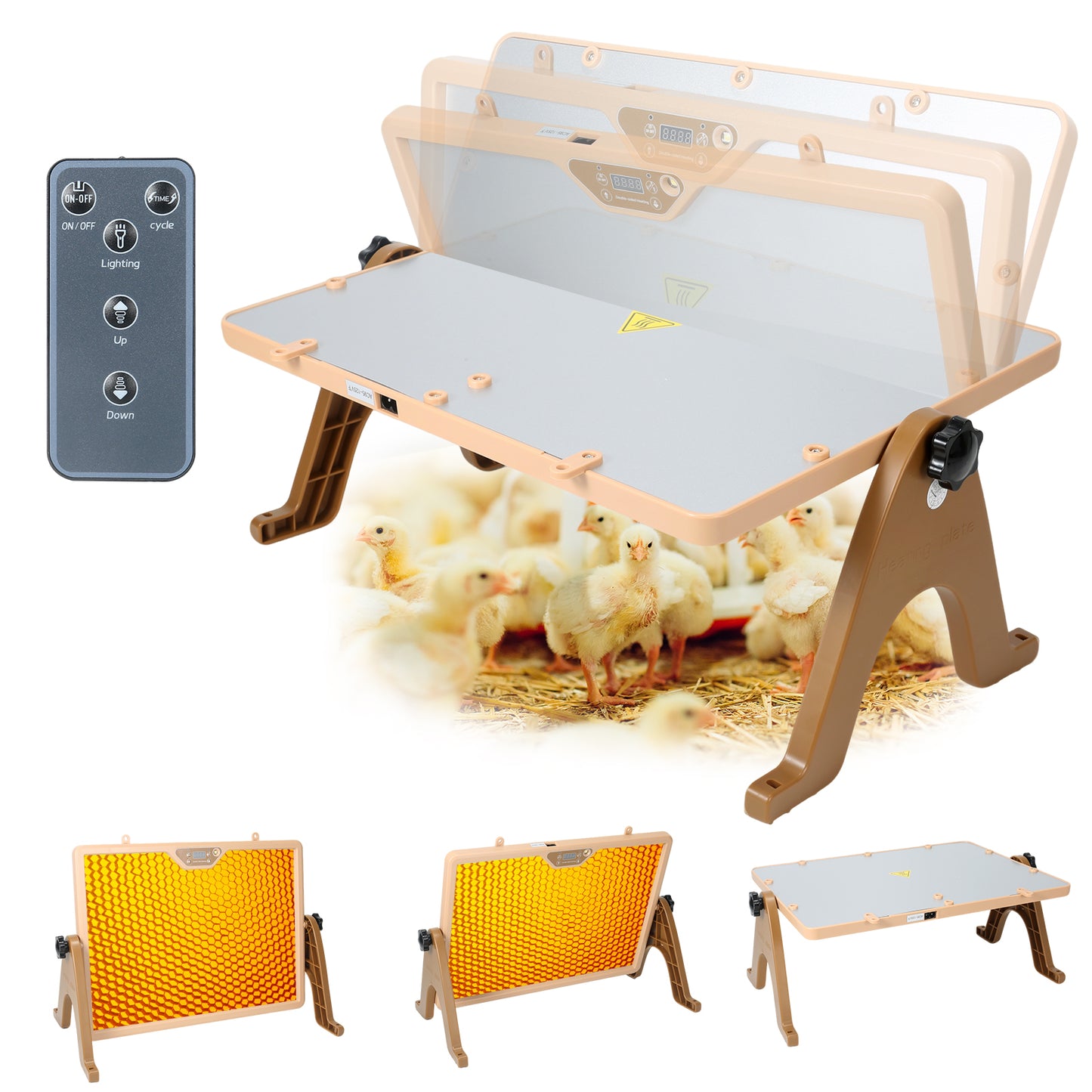 ZEMIRO CHARGE 180W Radiant Chicken Coop Heater Energy-Efficient Winter Heating, Safer Alternative to Brooder Lamps,Heater with 2 Heating Plates for Chick Kitten Puppy Pets Animals-Brown