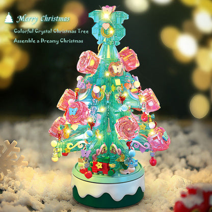 ZEMIRO CHARGE Christmas Crystal Tree Building Blocks Set, Pink & Green Christmas Music Box with Lights, Rotating Christmas Bricks Toy, A Great Holiday Present Idea for Christmas (901pcs)