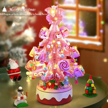 ZEMIRO CHARGE Christmas Crystal Tree Building Blocks Set, Pink & Green Christmas Music Box with Lights, Rotating Christmas Bricks Toy, A Great Holiday Present Idea for Christmas (901pcs)