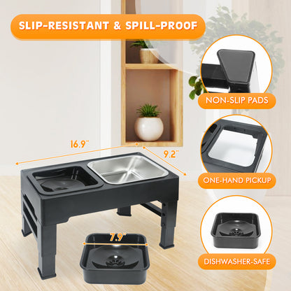 BJOP Elevated Dog Bowls with 3 Adjustable Heights, Raised Bowl Stand for Medium & Large Dogs, 1L Food and Water Feeder, Adjustable Pet Dish Station-Grey