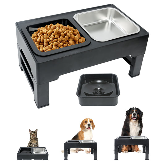 BJOP Elevated Dog Bowls with 3 Adjustable Heights, Raised Bowl Stand for Medium & Large Dogs, 1L Food and Water Feeder, Adjustable Pet Dish Station-Grey