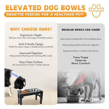 BJOP Elevated Dog Bowls 5 Heights Adjustable Raised Dogs Bowl Stand Large/Medium Sized Dog 1L Food Water Bowl Stands 3.1/8.6/9.8/11/12.2in Grey Pet Feeder Dish Station