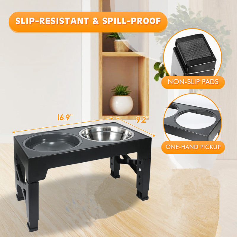 BJOP Elevated Dog Bowls 5 Heights Adjustable Raised Dogs Bowl Stand Large/Medium Sized Dog 1L Food Water Bowl Stands 3.1/8.6/9.8/11/12.2in Grey Pet Feeder Dish Station