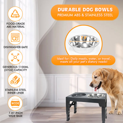 BJOP Elevated Dog Bowls 5 Heights Adjustable Raised Dogs Bowl Stand Large/Medium Sized Dog 1L Food Water Bowl Stands 3.1/8.6/9.8/11/12.2in Grey Pet Feeder Dish Station