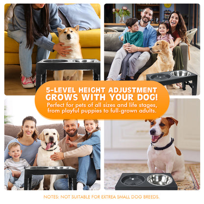 BJOP Elevated Dog Bowls 5 Heights Adjustable Raised Dogs Bowl Stand Large/Medium Sized Dog 1L Food Water Bowl Stands 3.1/8.6/9.8/11/12.2in Grey Pet Feeder Dish Station