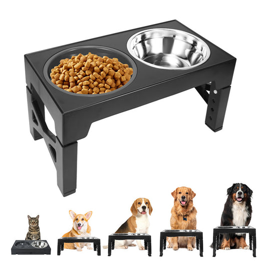 BJOP Elevated Dog Bowls 5 Heights Adjustable Raised Dogs Bowl Stand Large/Medium Sized Dog 1L Food Water Bowl Stands 3.1/8.6/9.8/11/12.2in Grey Pet Feeder Dish Station