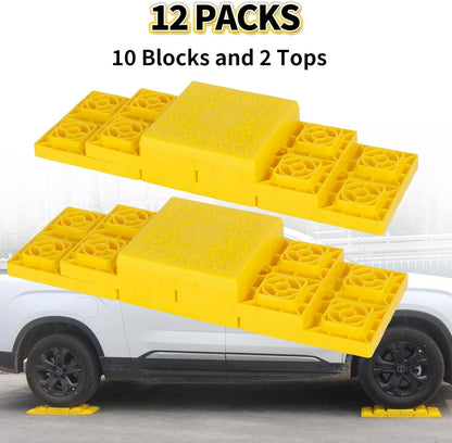 ZEMIRO CHARGE Heavy Duty RV Leveling Blocks, 12-Pack Camper Leveling Blocks with Storage Bag, Sturdy Interlocking Blocks for Single and Dual Wheels, Stabilizers, Jacks, and Travel Trailer Accessories