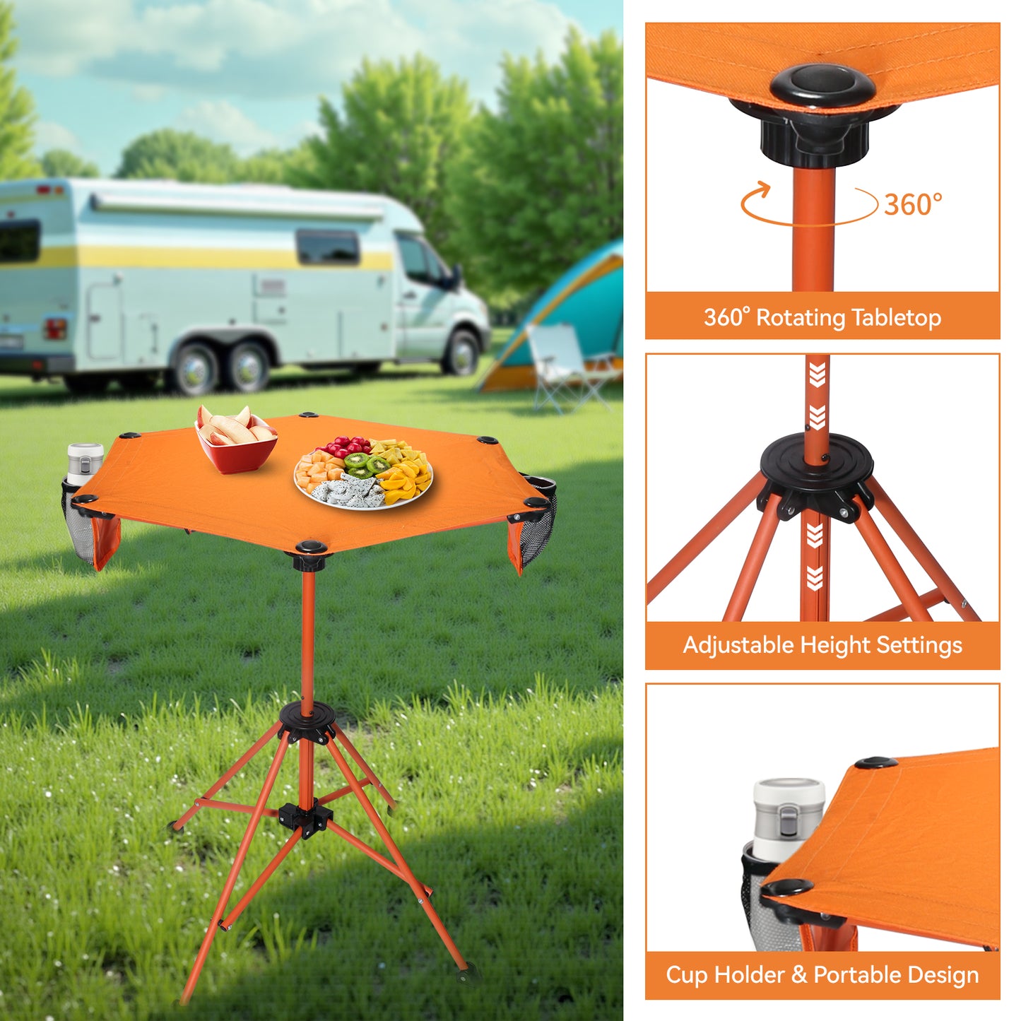 ZEMIRO CHARGE Portable Folding Camping Picnic Table with Cup Holders & Carrying Bag – Collapsible Outdoor Table for BBQ, Fishing, and Travel