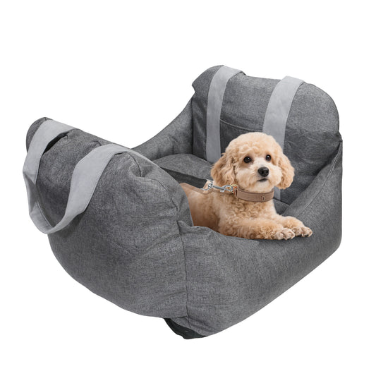 BJOP Dog Car Seat for Small Dogs Up to 25 lbs – Puffy & Roomy Washable Pet Booster Seat with Soothing Soft Thick Cushion, Safety Leash, Foldable Design, and Storage Pockets – Portable Travel Bed Carrier for Cars