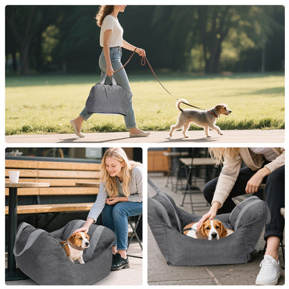 BJOP Dog Car Seat for Small Dogs Up to 25 lbs – Puffy & Roomy Washable Pet Booster Seat with Soothing Soft Thick Cushion, Safety Leash, Foldable Design, and Storage Pockets – Portable Travel Bed Carrier for Cars