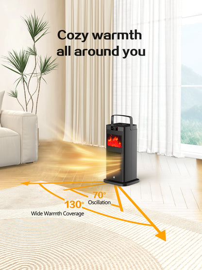 2024 New Version Space Heater, ETL & UL Certified Portable Space Heaters with 3D Flame Effect 1500W Oscillating Electric PTC Ceramic Room Heater for Indoor Use, Bedroom, Office, Desk, Garage